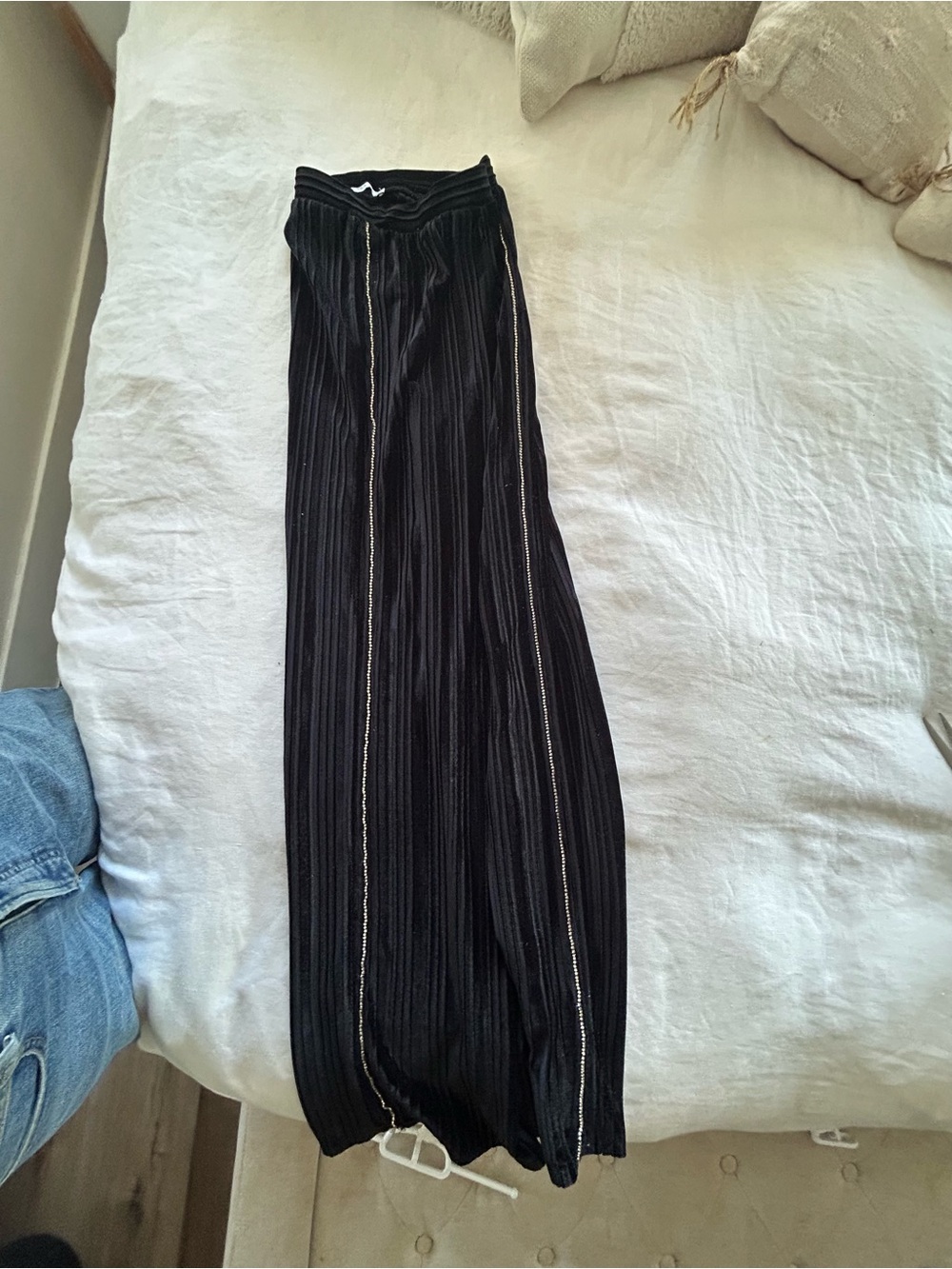 Zara Women’s Black Pleated Wide-Leg Pants with Side Trim. Never worn.